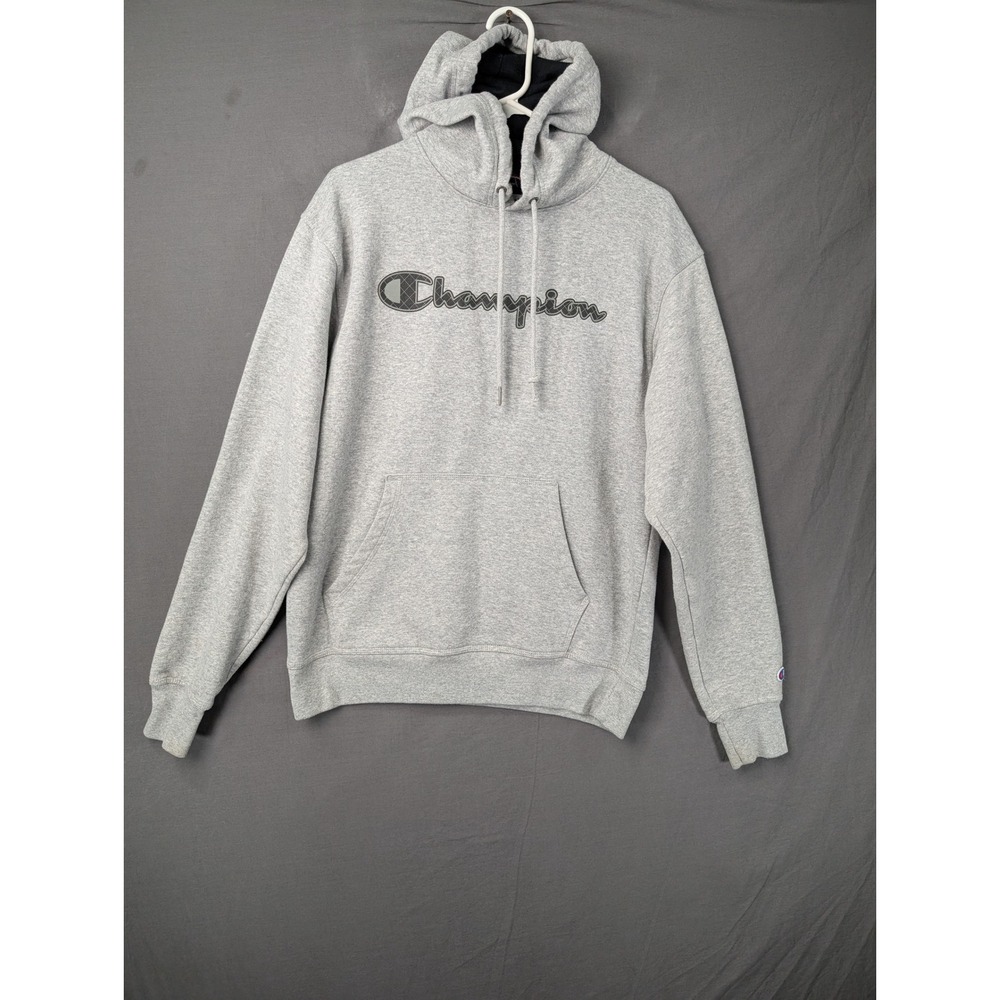 Champion Mens Gray Script Logo Pullover Hoodie Sweatshirt 5377